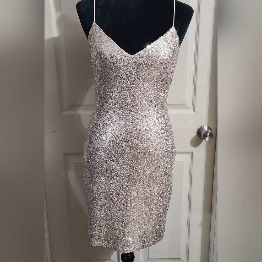 Juniors' B Darlin Champane Sequined Bodycon Dress Sz 11/12 Cocktail Party